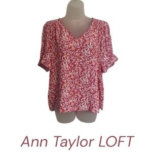 ANN TAYLOR LOFT Floral/Bird Print  V-Neck Top   MEDIUM   #F
